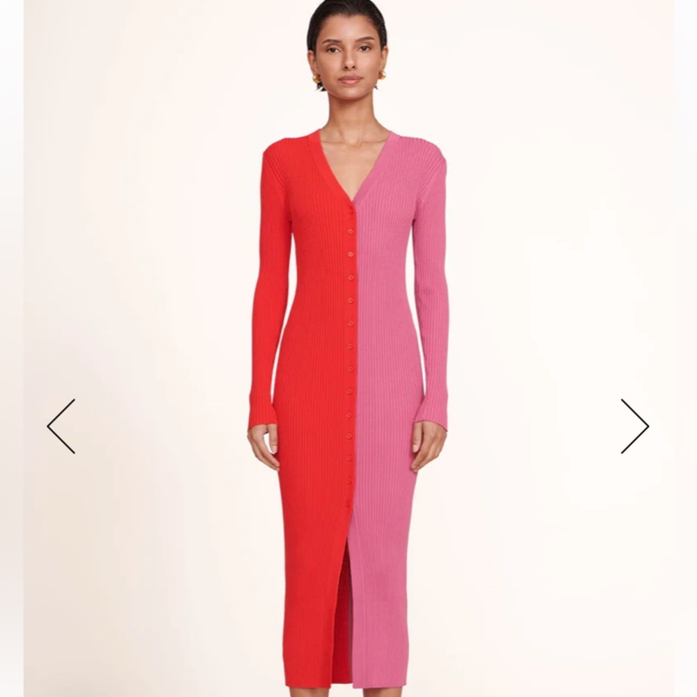 STAUD Shoko Colorblock Sweaterdress in Lava Peony - Size Large